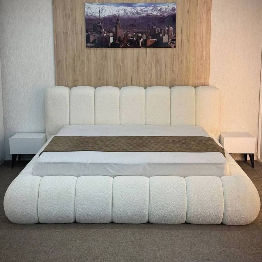 Cream channel-tufted bed