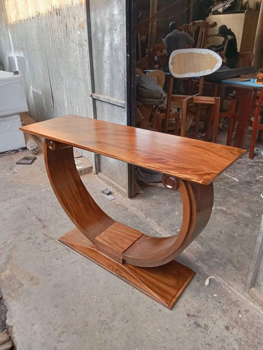 Curved art deco wood console table