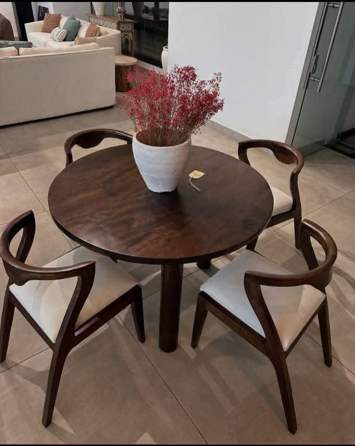 Round wood dining table set with chairs