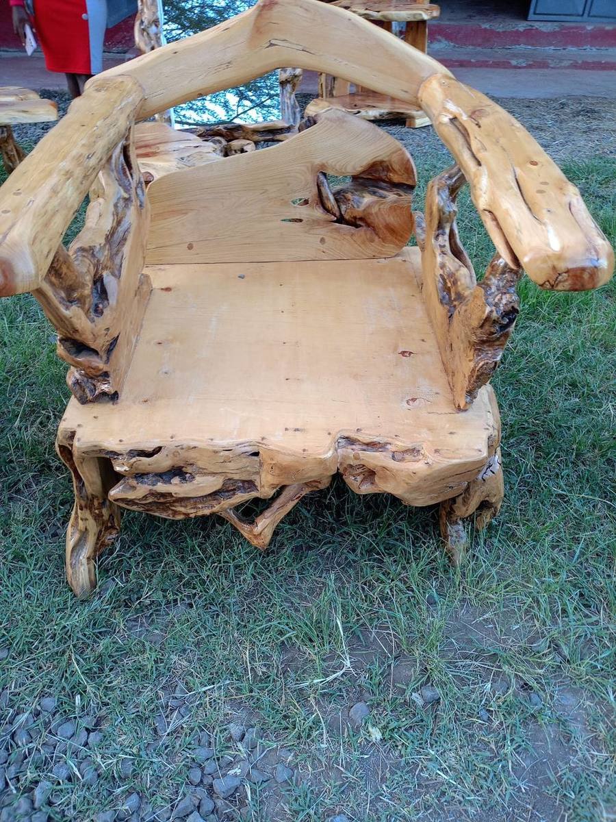 Rustic tree-branch style wooden bench