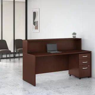 Reception desk with overhead storage