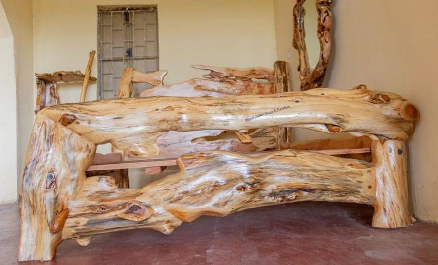 Rustic tree-branch style wooden bench