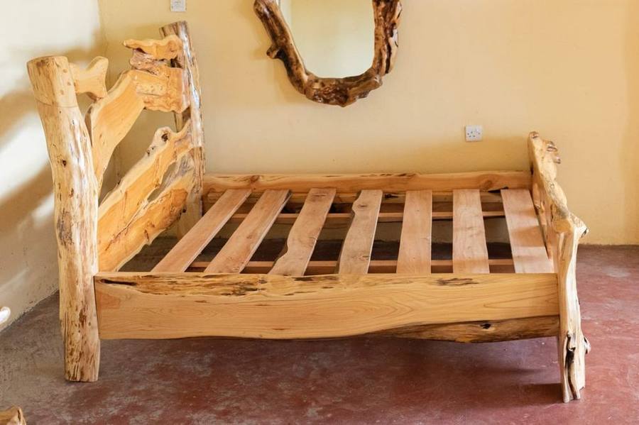 Rustic tree-branch style wooden bed frame