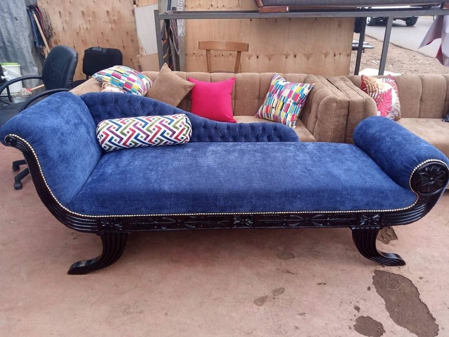 Elegant navy blue upholstered chaise lounge